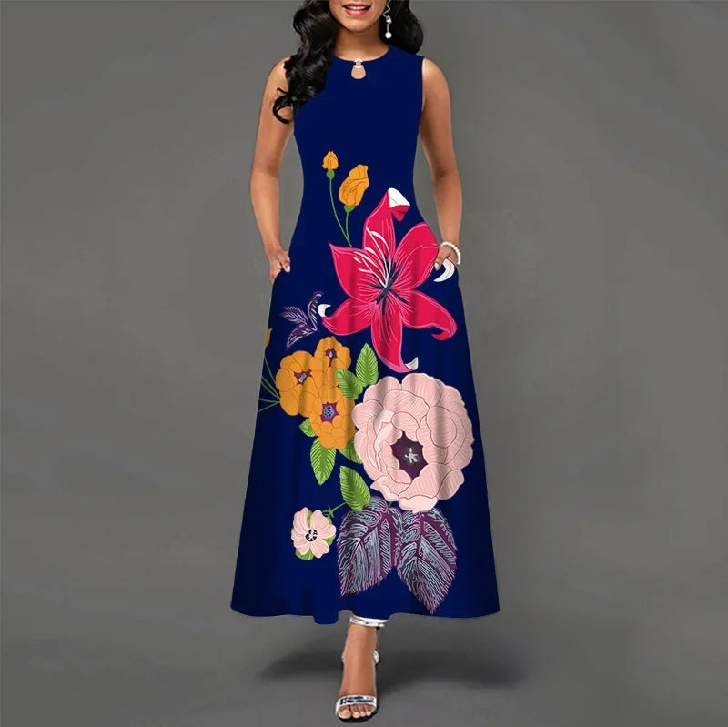 Floral Bohemian Maxi Dress with Pockets