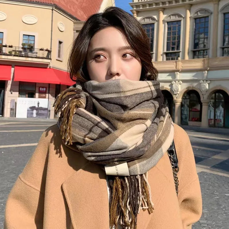 Scarf Women's Winter With Classic Plaid Thicken Student Long Shawl Lovers Neck Thicken to Keep Warm