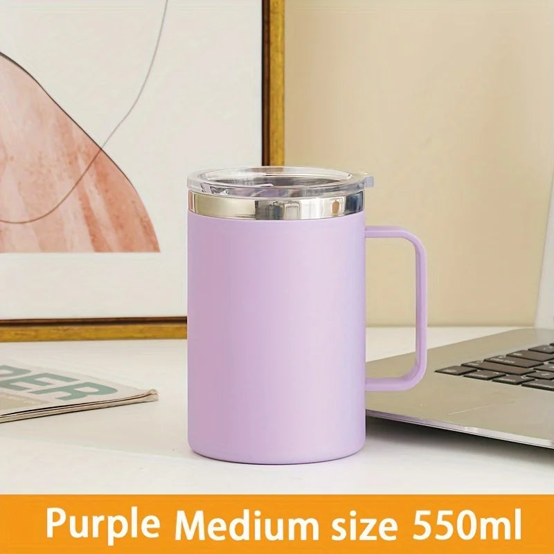 1pc Insulated Coffee Mug Cup With Handle Stainless Steel Travel Coffee Mug With Flip Lid Double Wall Vacuum Coffee Tumbler Gift