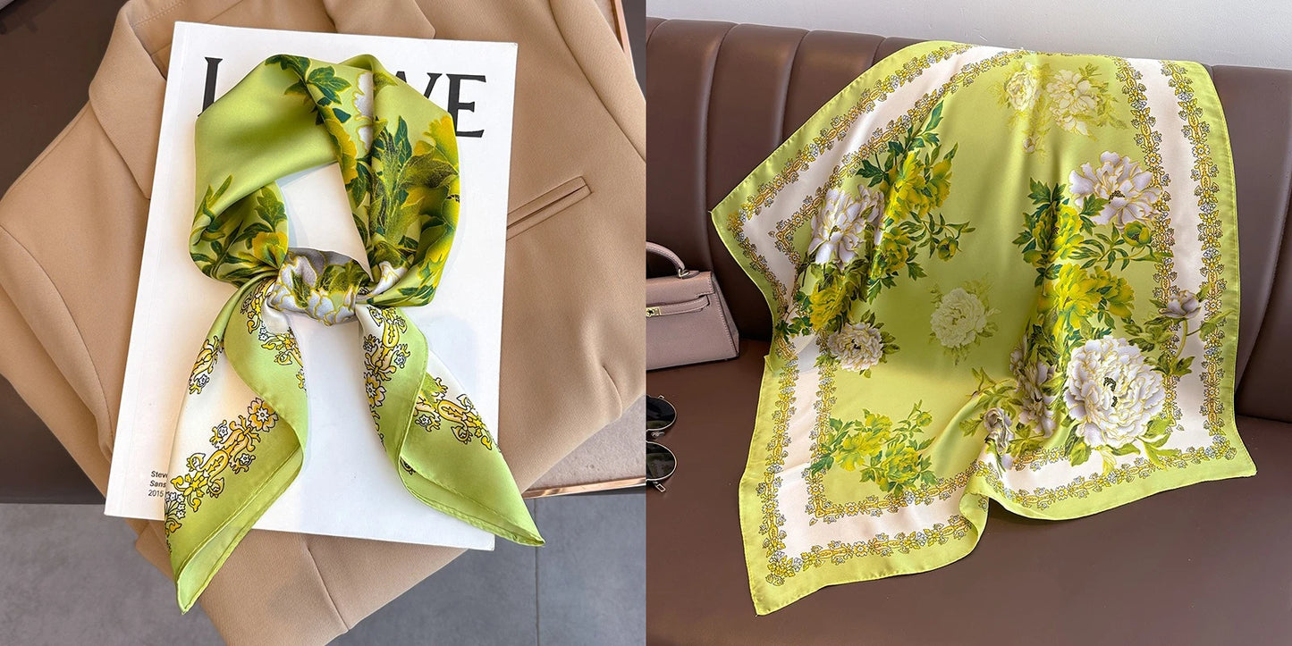 Elegant Floral Silk-Feel Square Scarf - 60-80cm Versatile Women's Neck Scarf