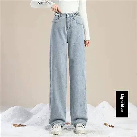High-Waisted Fleece-Lined Wide Leg Jean Pants
