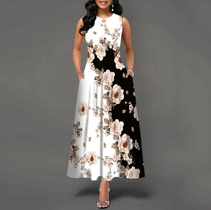 Floral Bohemian Maxi Dress with Pockets