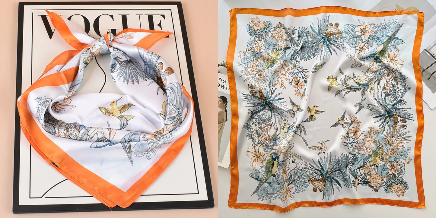 Elegant Floral Silk-Feel Square Scarf - 60-80cm Versatile Women's Neck Scarf