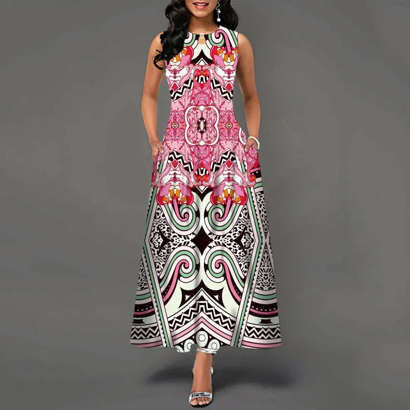 Floral Bohemian Maxi Dress with Pockets