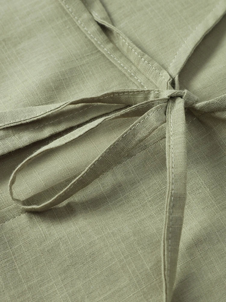 Elegant V-Neck Cotton Linen Blouse