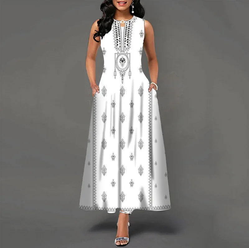 Floral Bohemian Maxi Dress with Pockets