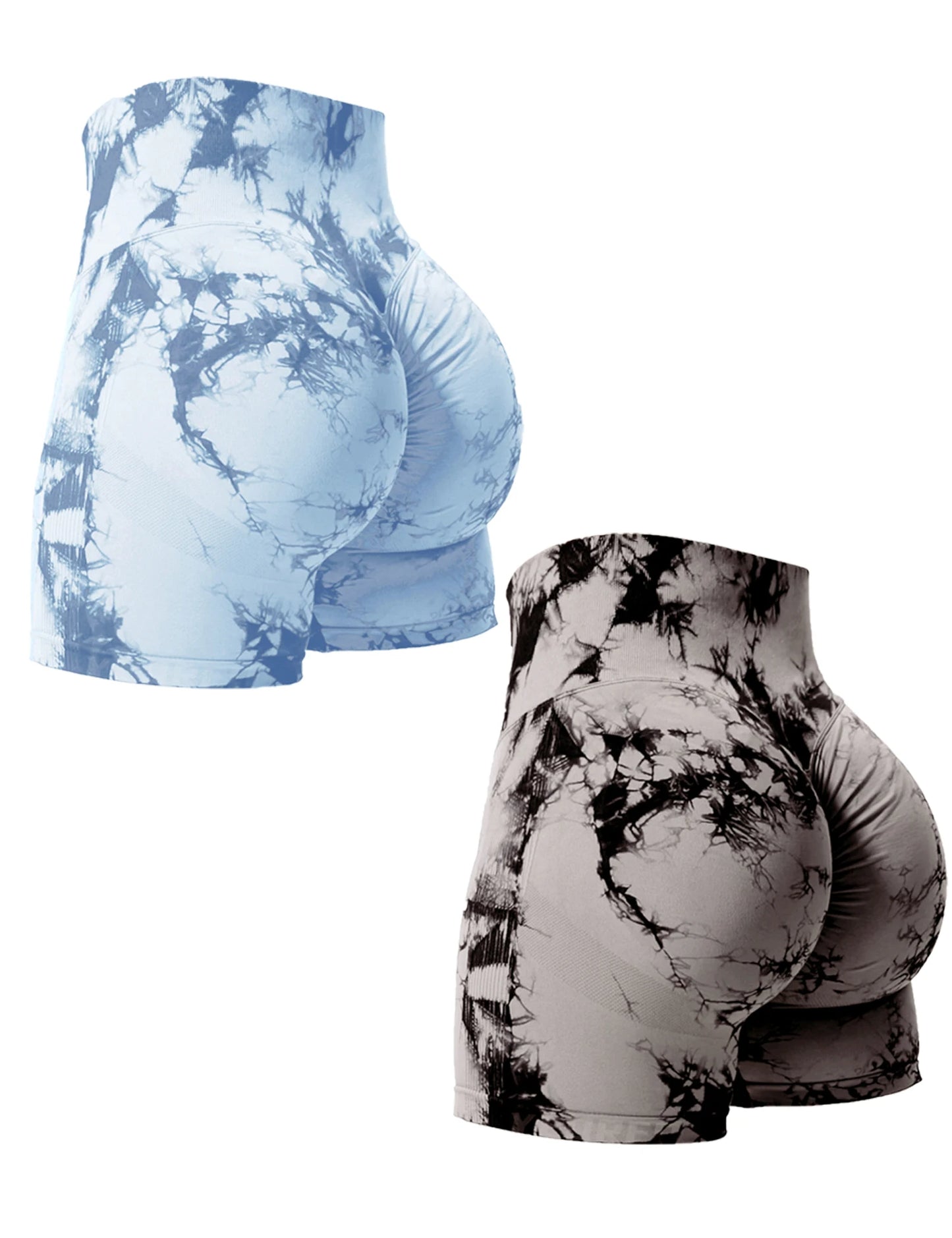 Women's High-Waist Seamless Gym Shorts 2-Pack | Tie-Dye Butt-Lifting Athletic Shorts | Stretchy & Squat-Proof