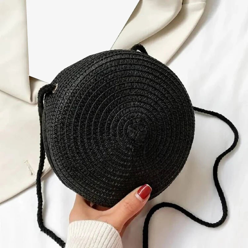 Handwoven Round Straw Crossbody Bag