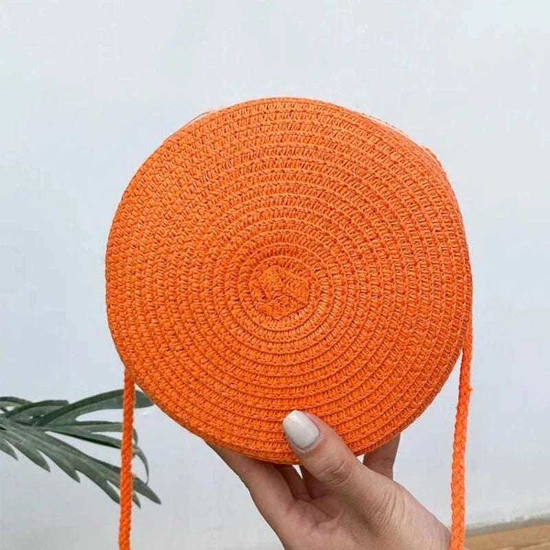 Handwoven Round Straw Crossbody Bag