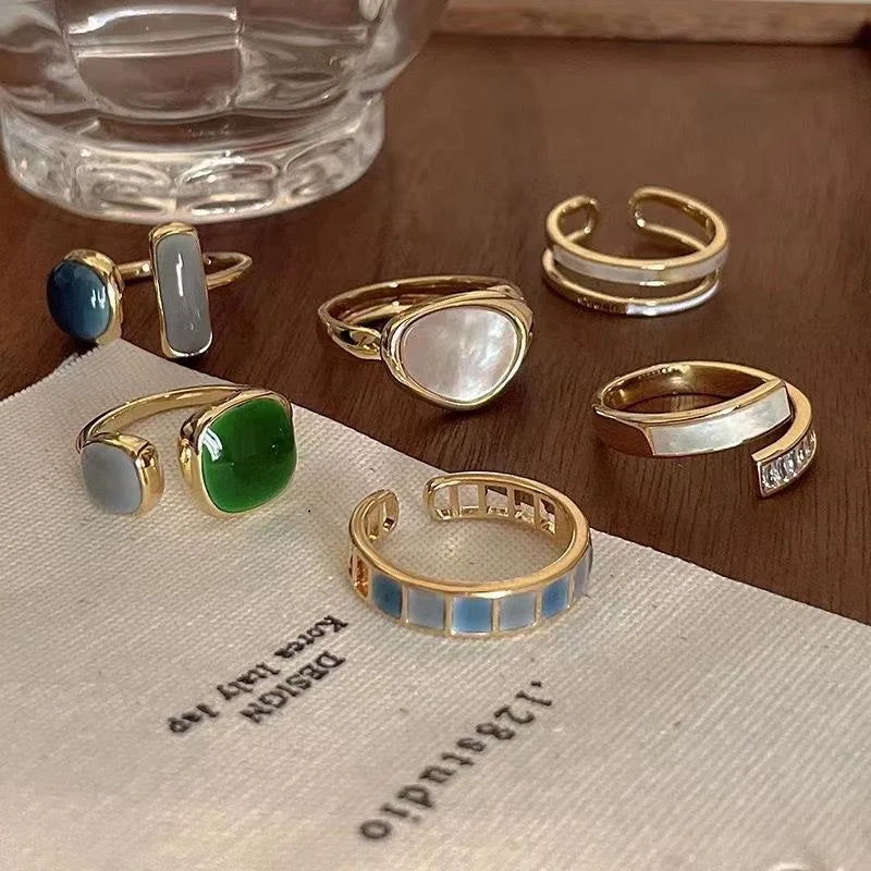 Vintage Gold Open Ring with Colorful Drip Glaze