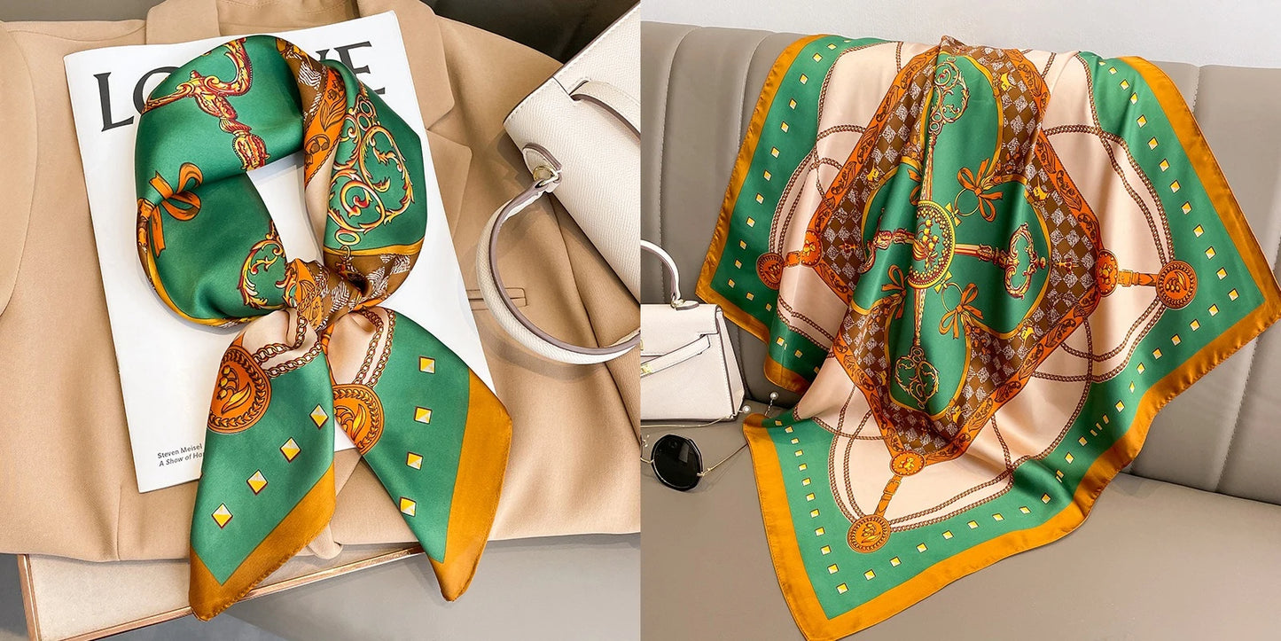 Elegant Floral Silk-Feel Square Scarf - 60-80cm Versatile Women's Neck Scarf