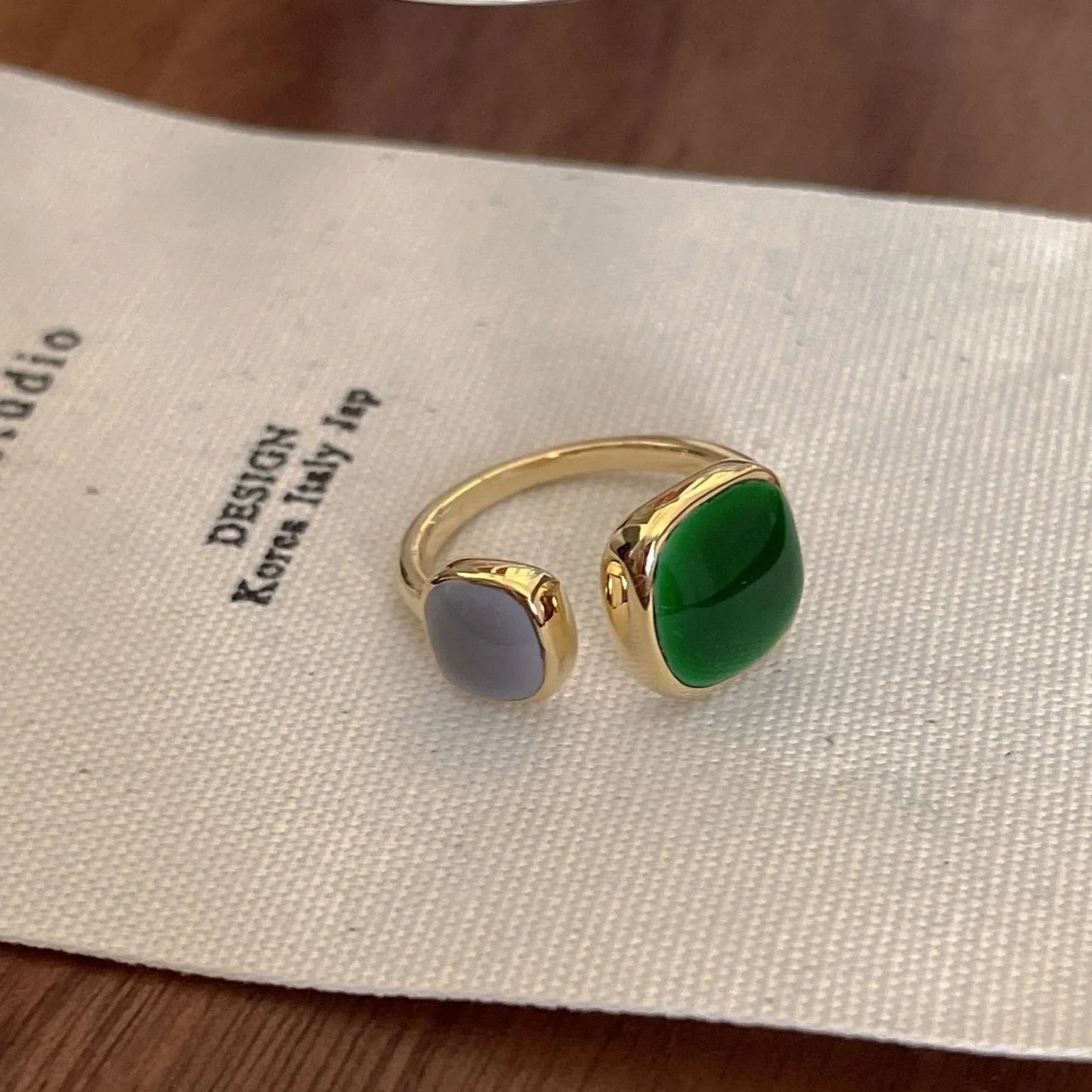 Vintage Gold Open Ring with Colorful Drip Glaze
