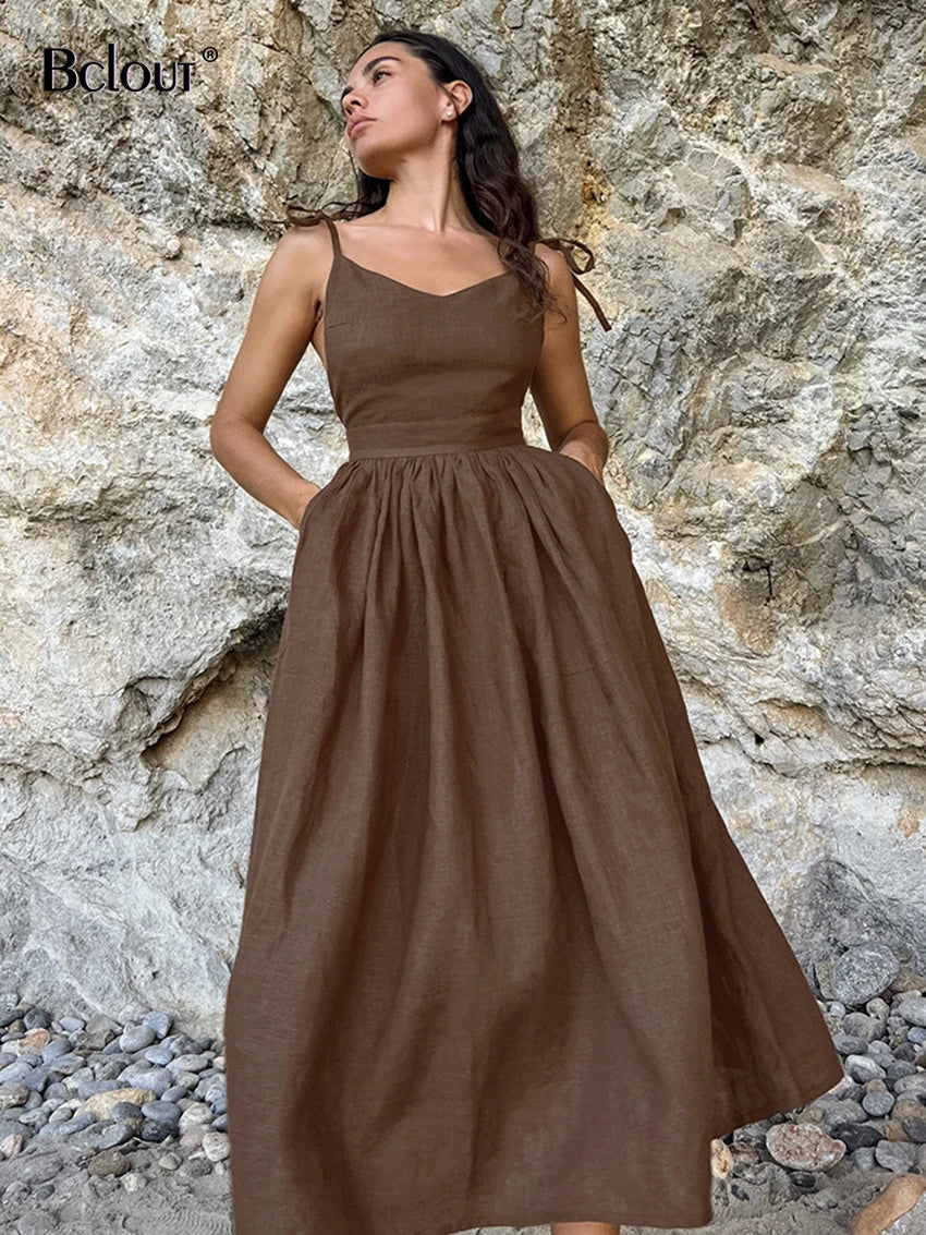 Elegant Lace-Up A-Line Dress with Pockets