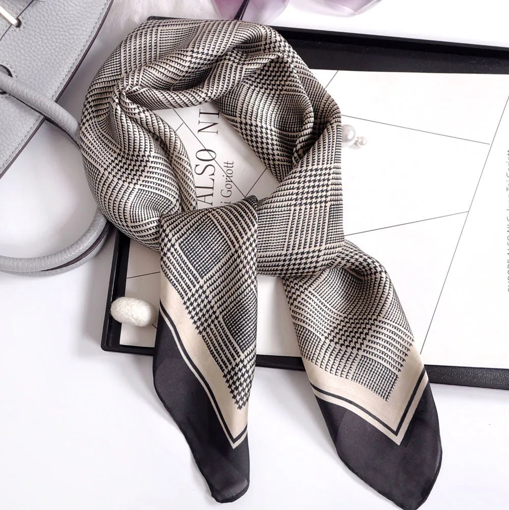 Elegant Floral Silk-Feel Square Scarf - 60-80cm Versatile Women's Neck Scarf