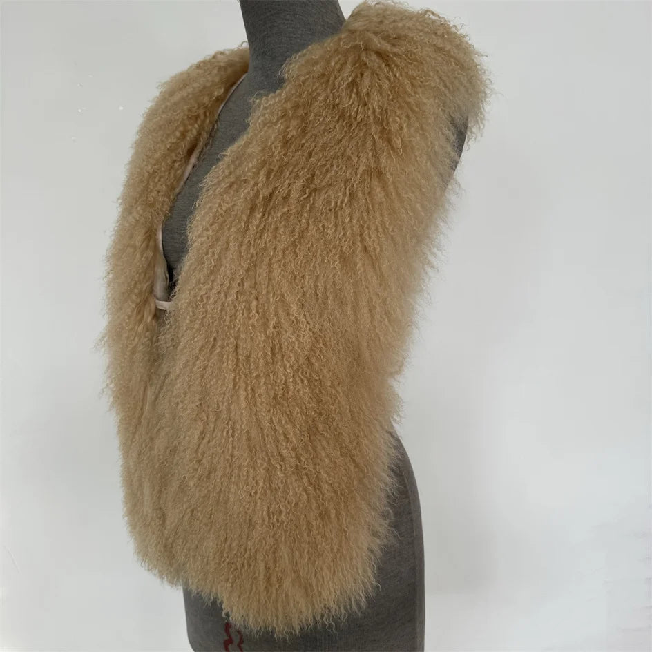 Luxury Mongolian Sheepskin Fur Halter Vest