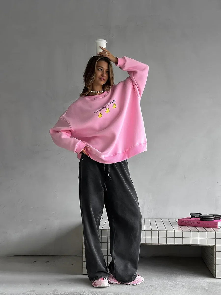 Oversized Women's Cotton Blend Print Sweatshirt