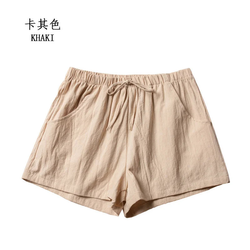 High-Waisted Linen Cotton Casual Shorts for Women