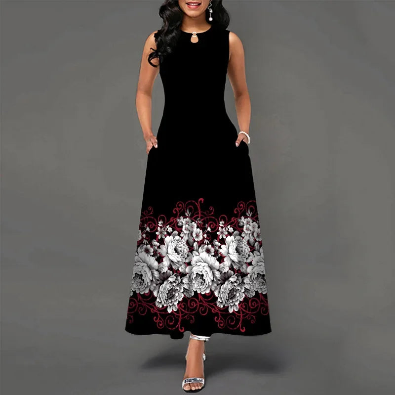 Floral Bohemian Maxi Dress with Pockets