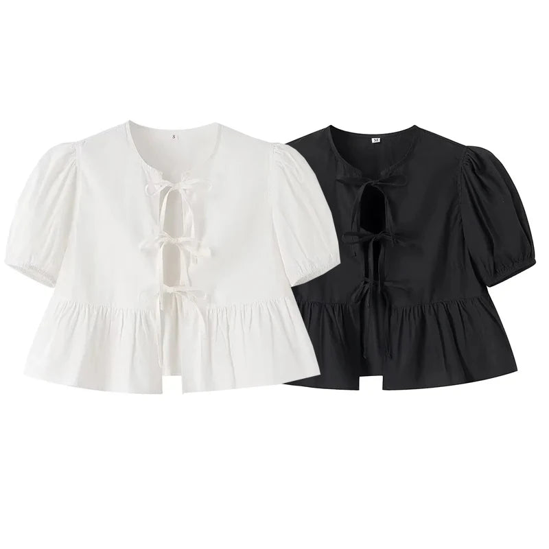 Ruffle Puff Sleeve Crop Top