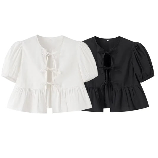 Ruffle Puff Sleeve Crop Top