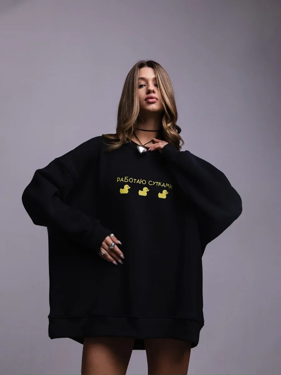 Oversized Women's Cotton Blend Print Sweatshirt