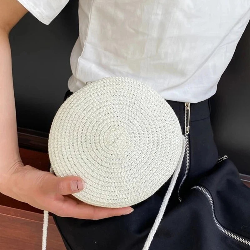 Handwoven Round Straw Crossbody Bag
