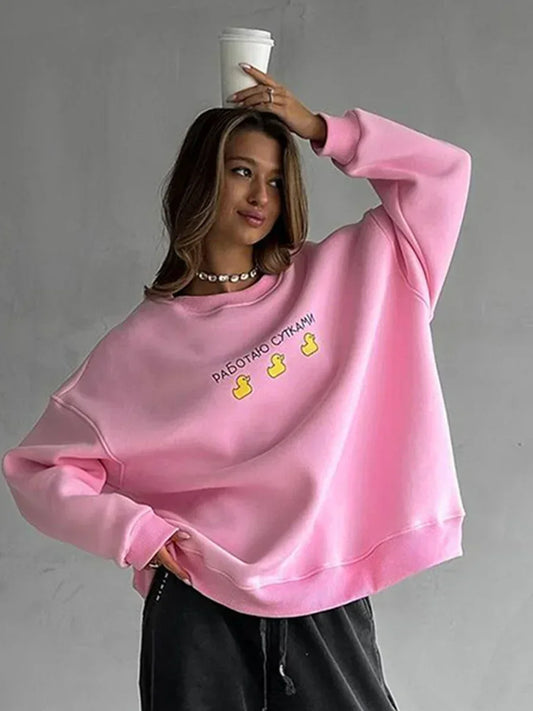 Oversized Women's Cotton Blend Print Sweatshirt