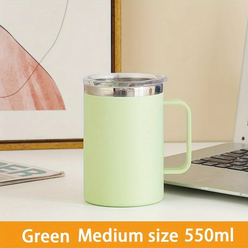 1pc Insulated Coffee Mug Cup With Handle Stainless Steel Travel Coffee Mug With Flip Lid Double Wall Vacuum Coffee Tumbler Gift