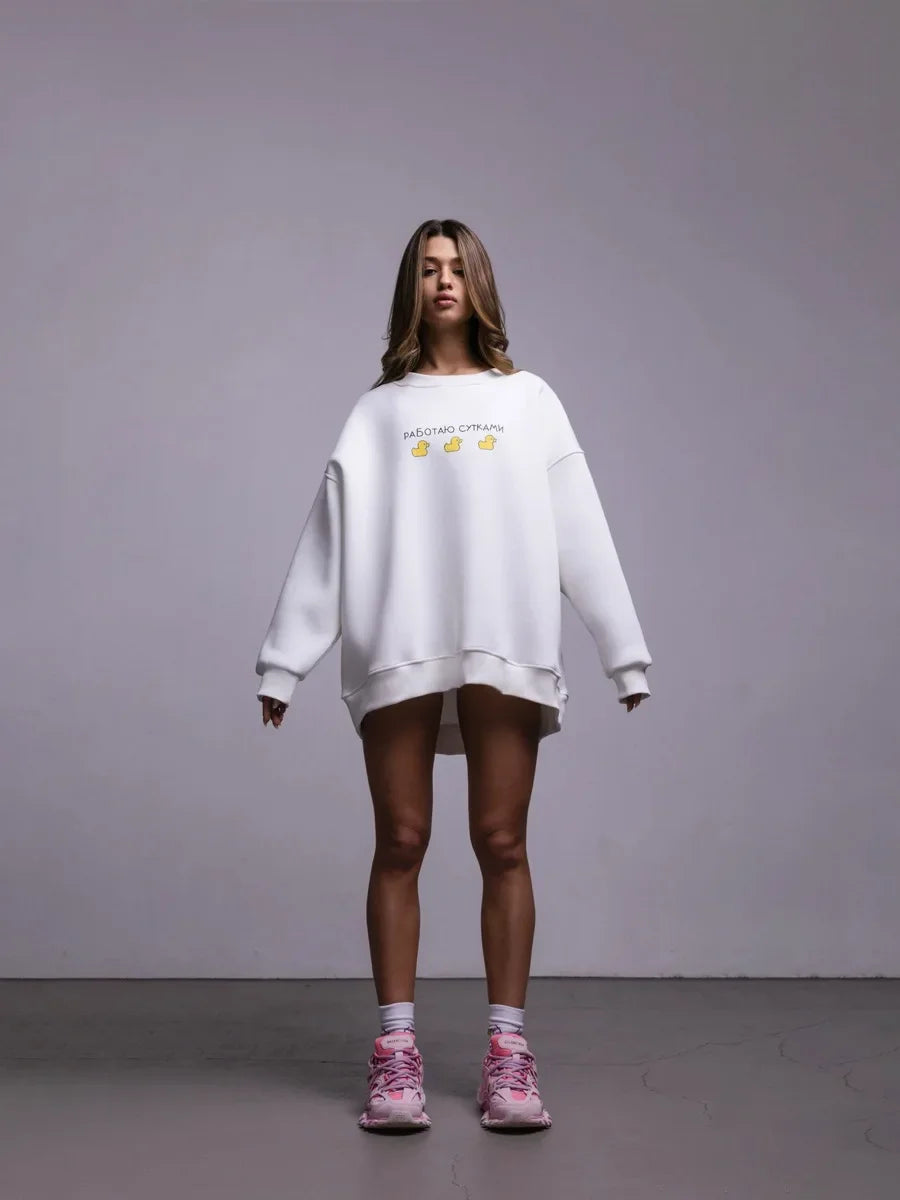 Oversized Women's Cotton Blend Print Sweatshirt