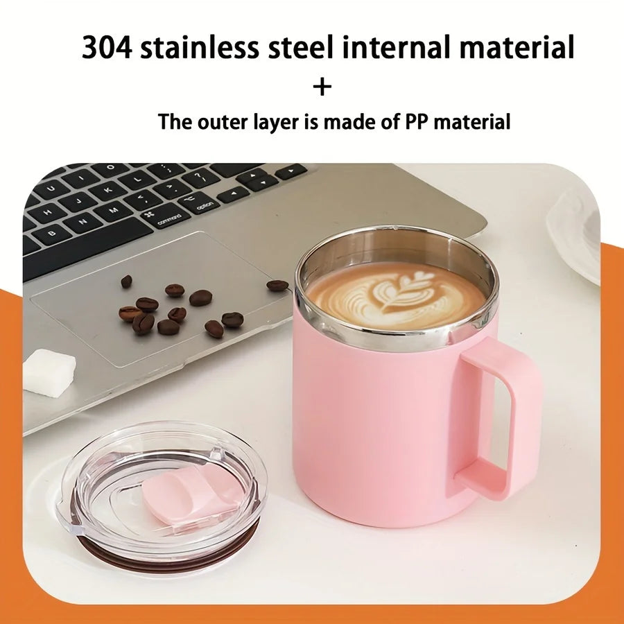 1pc Insulated Coffee Mug Cup With Handle Stainless Steel Travel Coffee Mug With Flip Lid Double Wall Vacuum Coffee Tumbler Gift