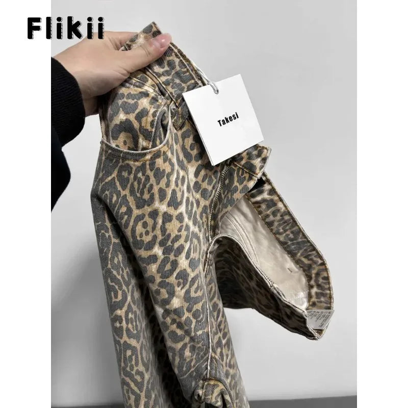 Y2K High-Waisted Leopard Print Big Jeans Pant