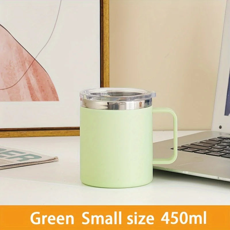 1pc Insulated Coffee Mug Cup With Handle Stainless Steel Travel Coffee Mug With Flip Lid Double Wall Vacuum Coffee Tumbler Gift
