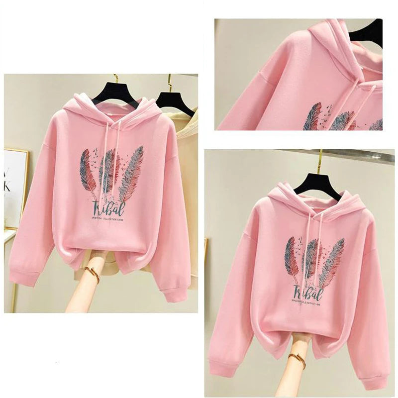 Women's Cozy Feather Print Hoodie