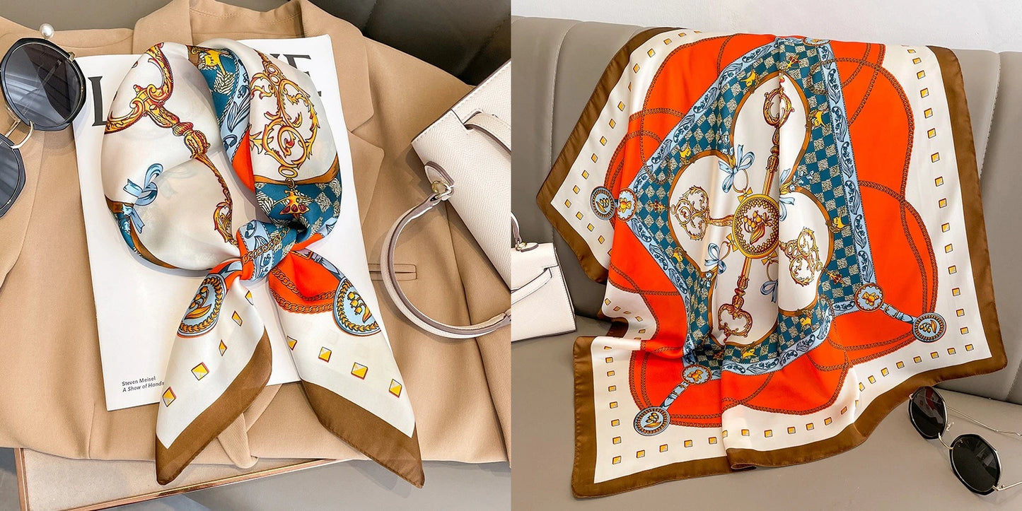 Elegant Floral Silk-Feel Square Scarf - 60-80cm Versatile Women's Neck Scarf