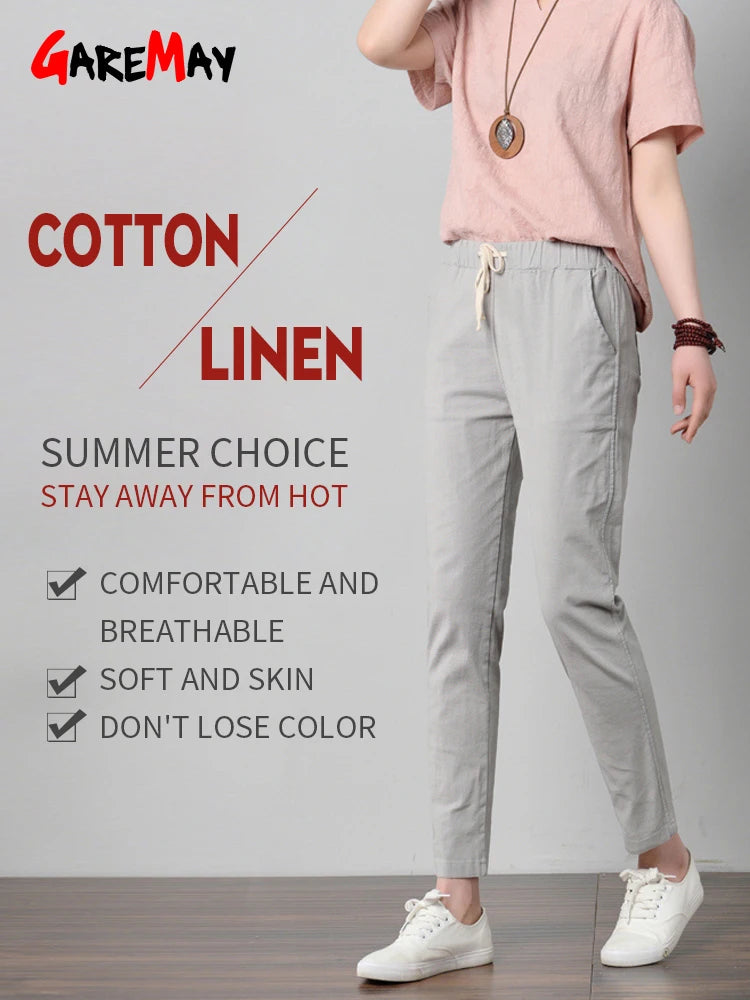 Women's Cotton Linen Ankle Pants