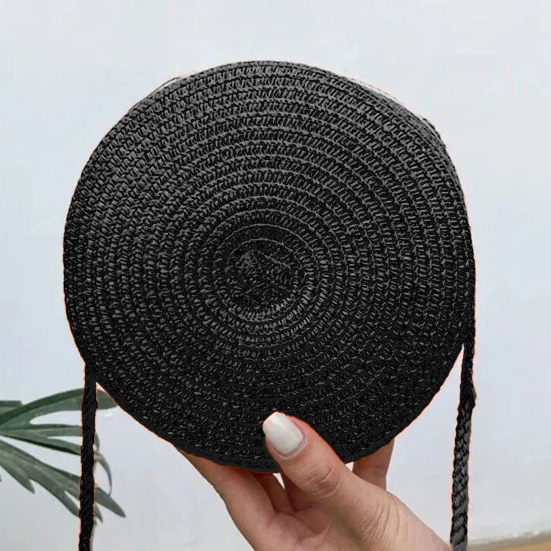 Handwoven Round Straw Crossbody Bag
