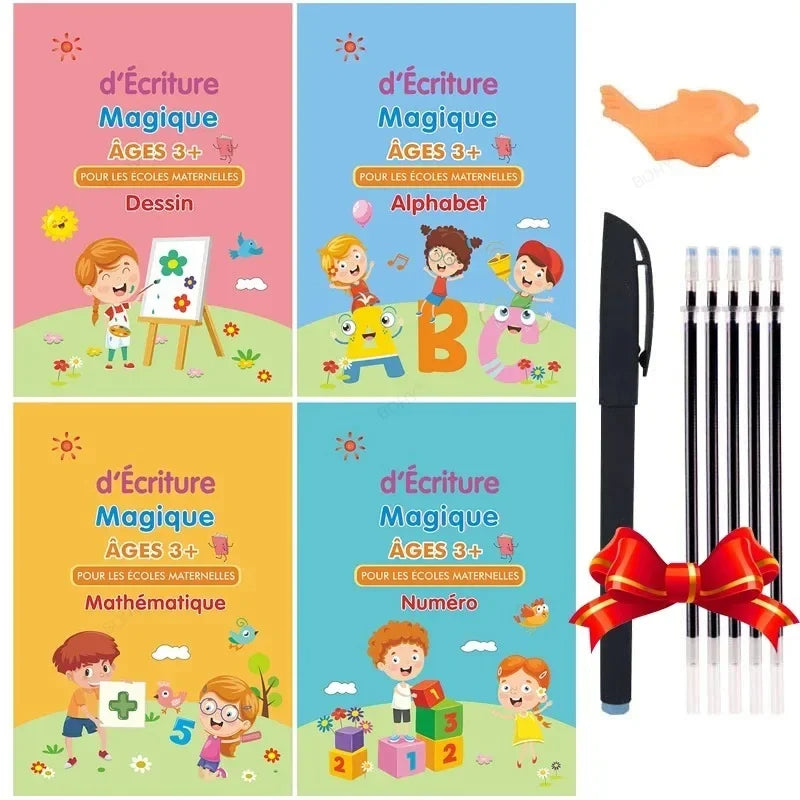 4 Books SANK Copybooks Pen Magic Copy Book Free Wiping Kids Writing Sticker Practice Copybook for Calligraphy