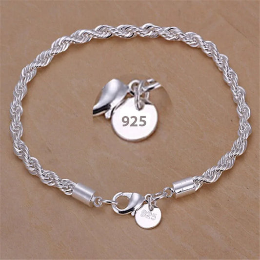 Handcrafted 925 Sterling Silver Twisted Rope Bracelet