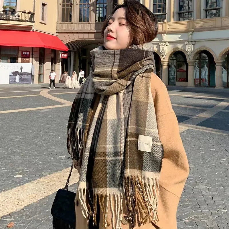 Scarf Women's Winter With Classic Plaid Thicken Student Long Shawl Lovers Neck Thicken to Keep Warm