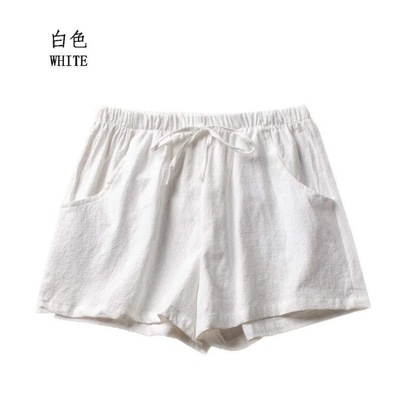 High-Waisted Linen Cotton Casual Shorts for Women