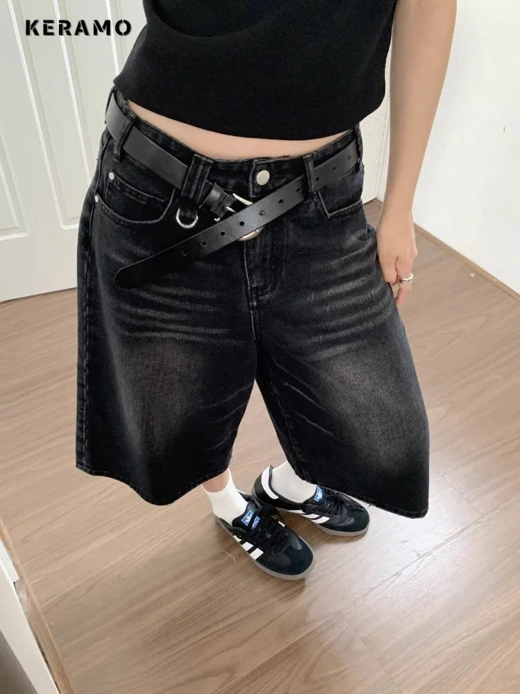 Y2K High-Waisted Black Denim Shorts