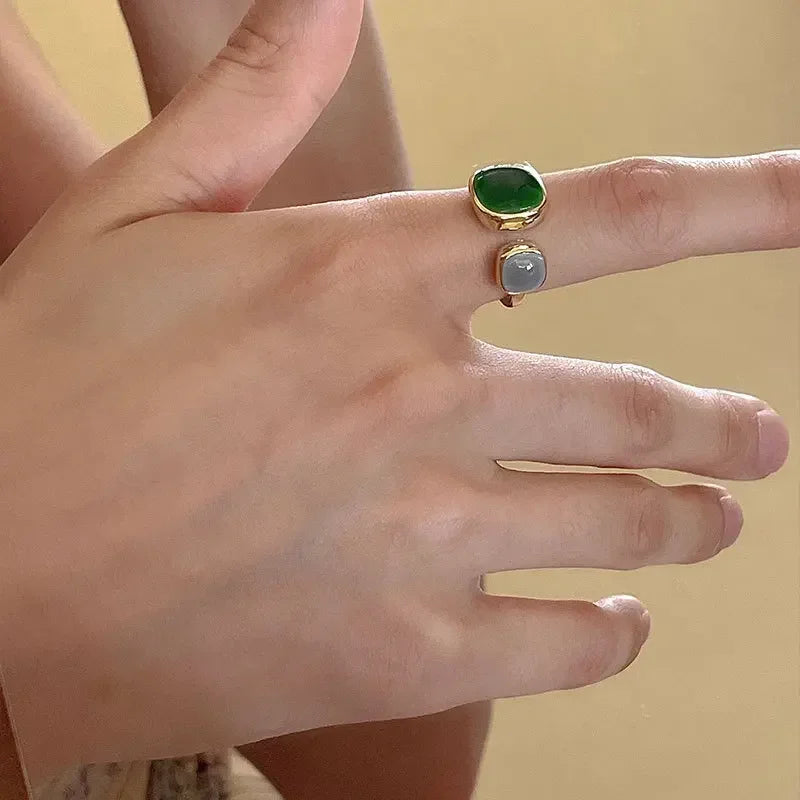 Vintage Gold Open Ring with Colorful Drip Glaze