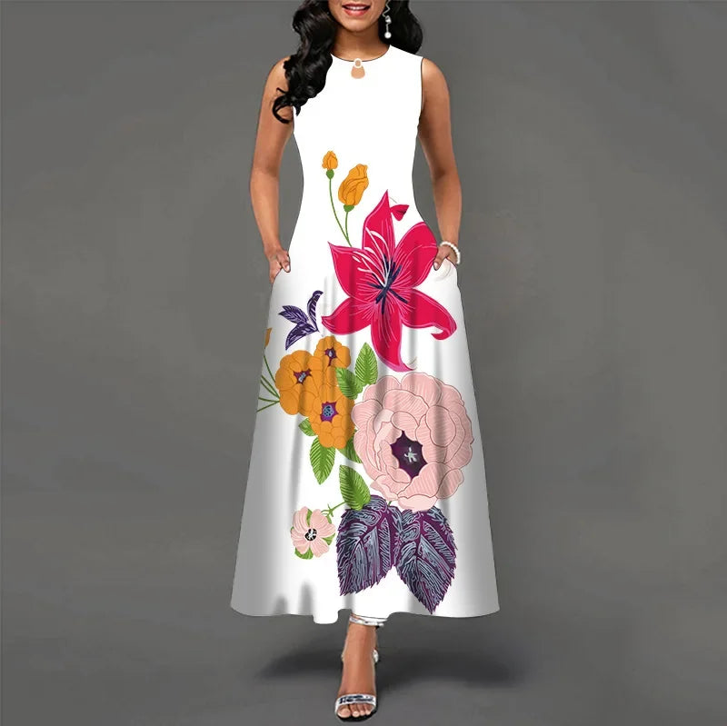 Floral Bohemian Maxi Dress with Pockets