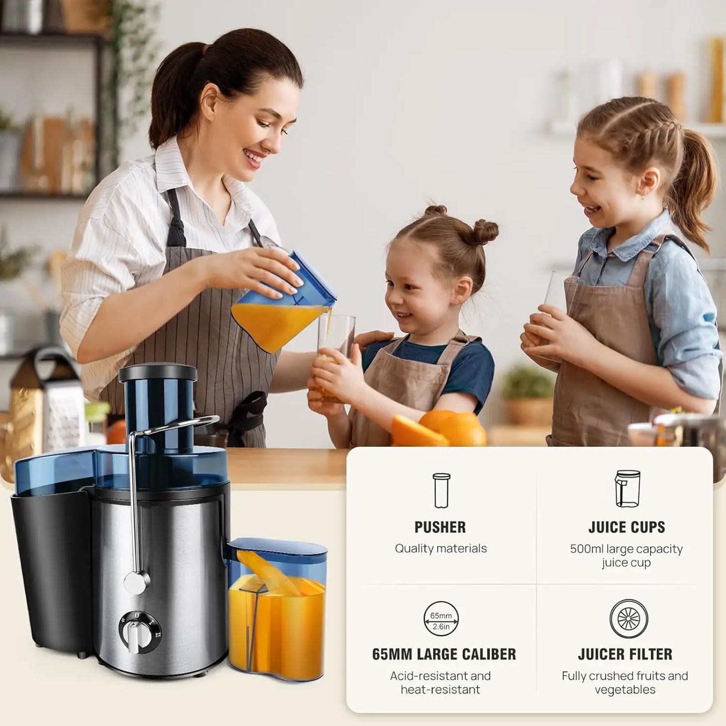 Juicer, Juicer Machines, Fruit and Vegetable Juice Extractor, Compact Juicer with 3 Speed Control, 500ML Capacity, Drip Stop