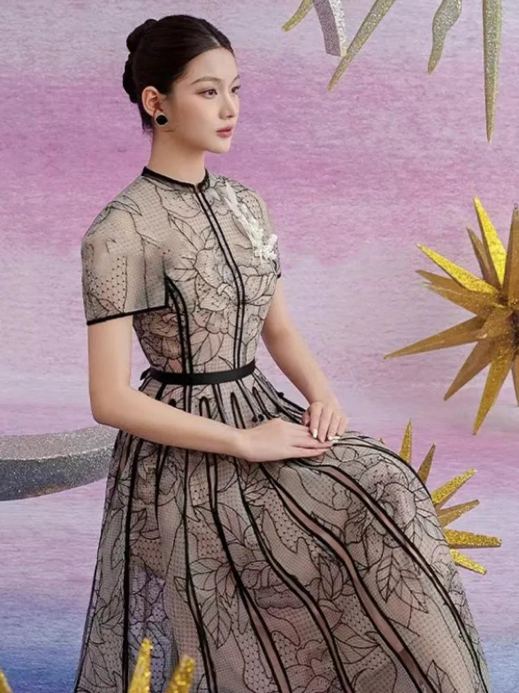 Elegant Tea-Length Summer Dress