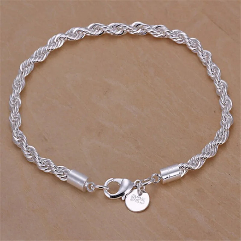 Handcrafted 925 Sterling Silver Twisted Rope Bracelet