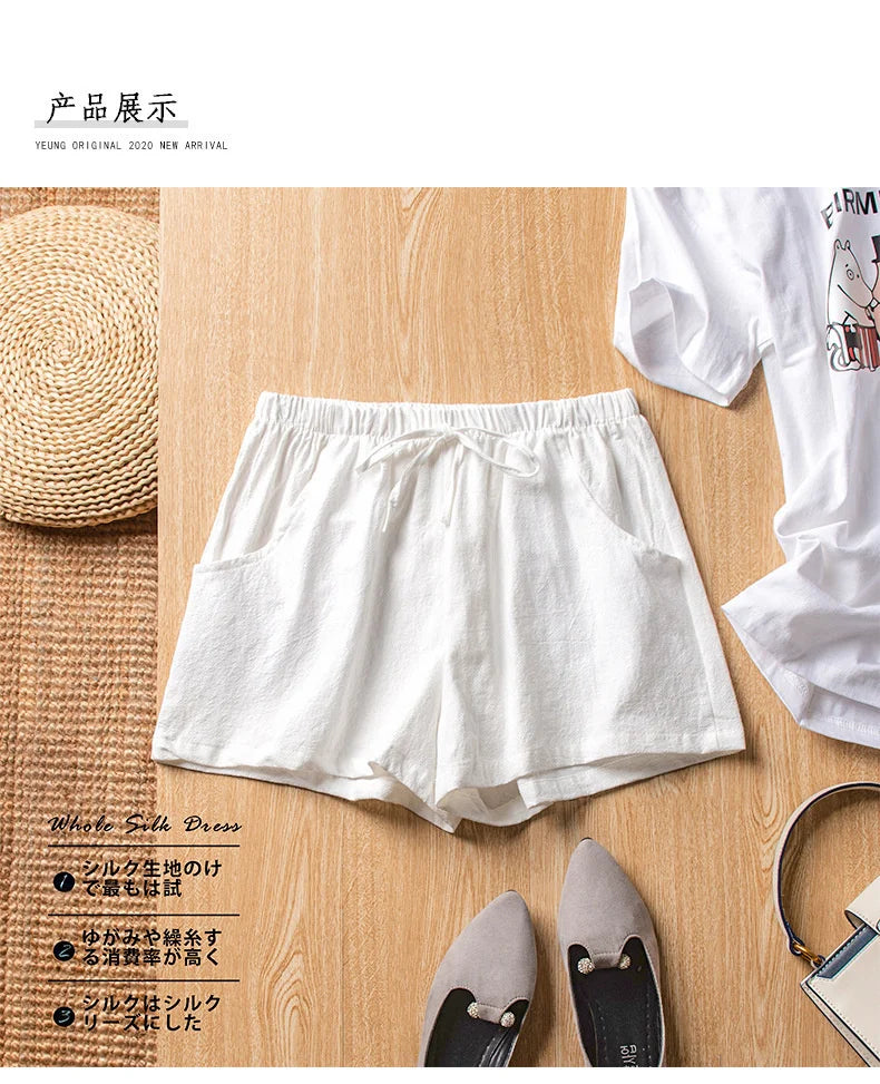 High-Waisted Linen Cotton Casual Shorts for Women