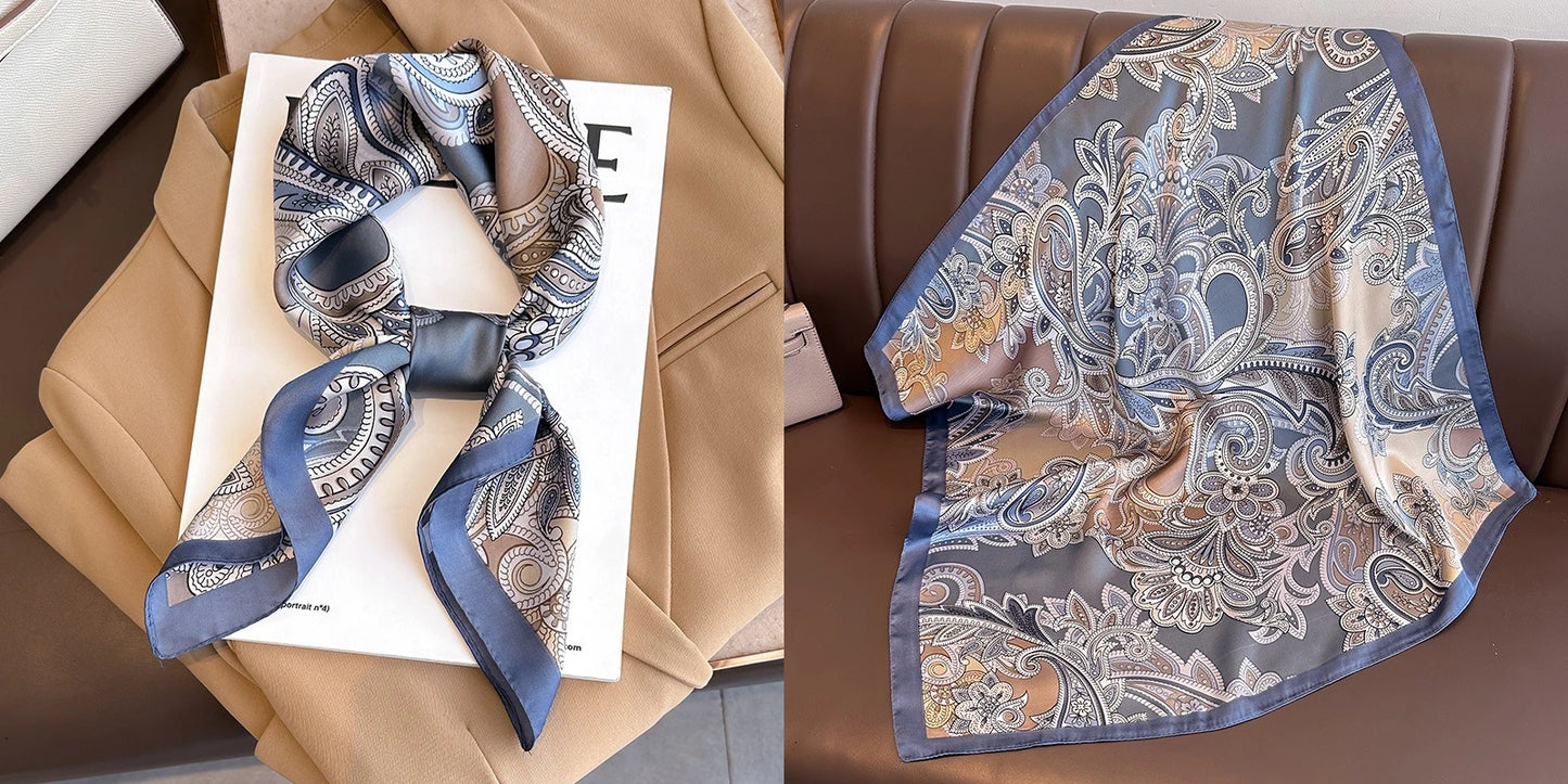 Elegant Floral Silk-Feel Square Scarf - 60-80cm Versatile Women's Neck Scarf