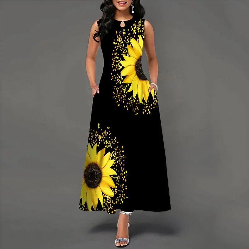 Floral Bohemian Maxi Dress with Pockets