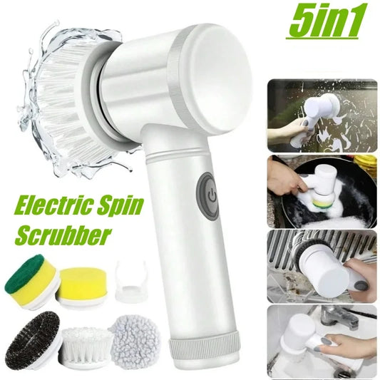 5in1  Spin Scrubber  Cleaning Brush Cordless Power Scrubber with Replaceable Brush Heads Handheld Power Scrubber